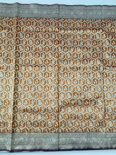 Organza Silk Sari from Banaras | Metallic Rust Orange | Gold Zari | Handwoven | Ships from California